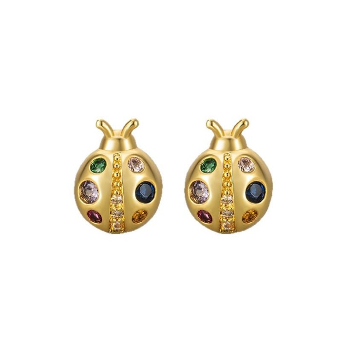 New Earrings for Women Colorful Zircon Small Seven-Star Ladybug Cute Unique Creative Design Earrings for Women