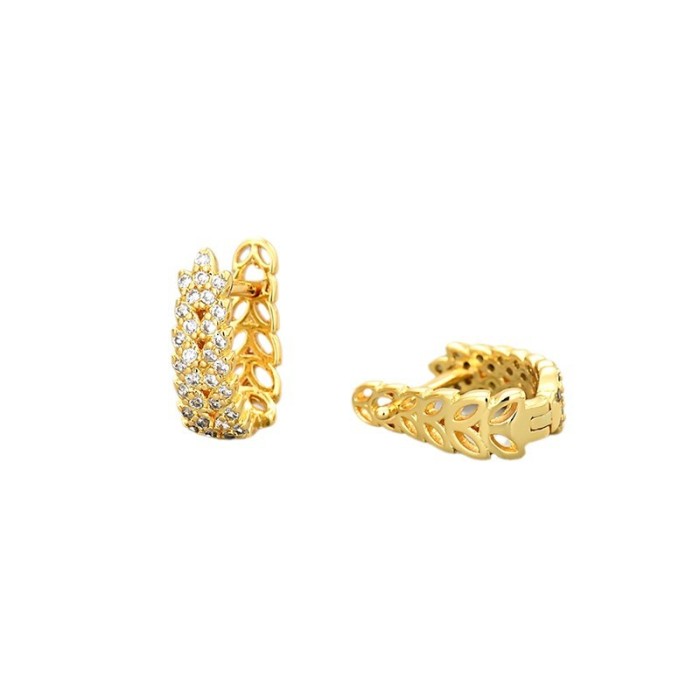 Korean Version Full Diamond Wheat Ear Clip European and American Fashion Hot-Selling Light Luxury High-End Earrings for Women Simple Versatile Ear Jewelry