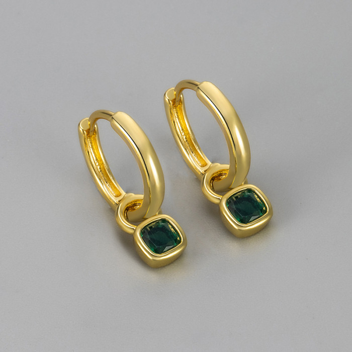 Emerald Square Stone Earrings Versatile Light Luxury Fashion Elegant High-End Niche Earrings Hoop Earrings for Women