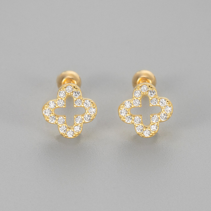 Hollow Clover Earrings for Women 2025 New Trendy Fashion Niche Design Screw Twist Elegant Earrings