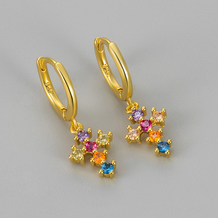 New Colorful Diamond Scepter Cross Inlaid Diamond Ear Cuff Earrings European and American Style Layered Unique Design Earrings for Women
