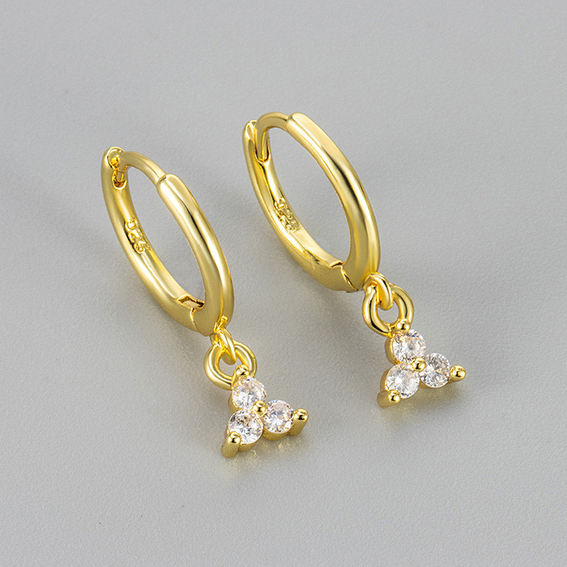 Simple Fashionable Round Zircon Triangle Earrings Elegant Fresh Casual Style Ear Clips for Women Daily Commuting Versatile