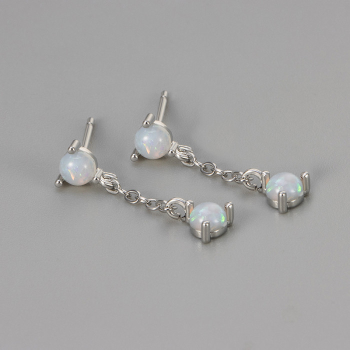European and American Cross-Border New Imitation Blue Opal Tassel Earrings for Women, Niche Design, Versatile Fashionable High-End Earrings