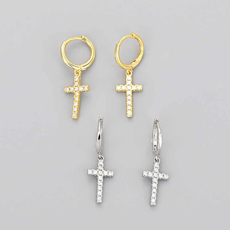 European and American Cross-border Cross Earrings for Women with Zirconia, Simple and Versatile Hoop Earrings, Hot-selling Wholesale Fashion Jewelry