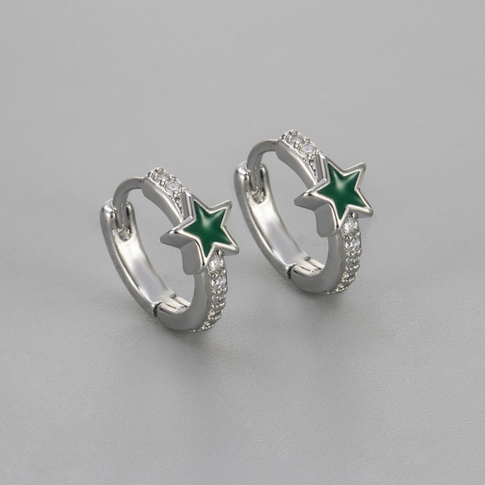 Colorful Glaze Zircon Five-Pointed Star Earrings for Women, Versatile and Stylish, Exquisite Ear Clips with a Sense o...