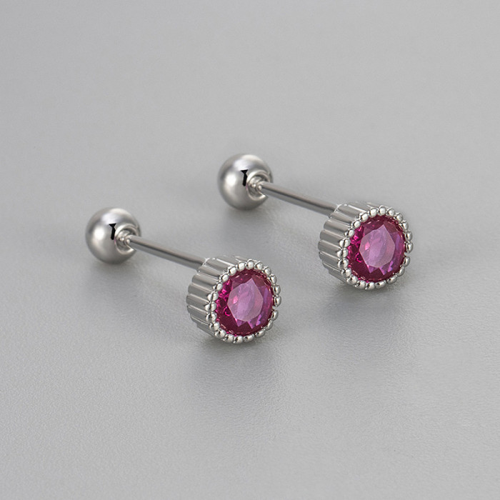 New Round Lace Earrings for Women Simple Elegant Earrings Screw Twist Ear Bone Studs Personality Versatile Colorful Rhinestones