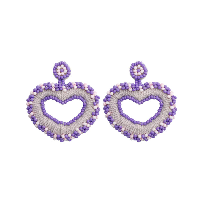 Bohemian Exaggerated Retro Heart-Shaped Ethnic Style Rice Bead Earrings Wholesale Handmade Tassel Heart Valentine's Day Earrings