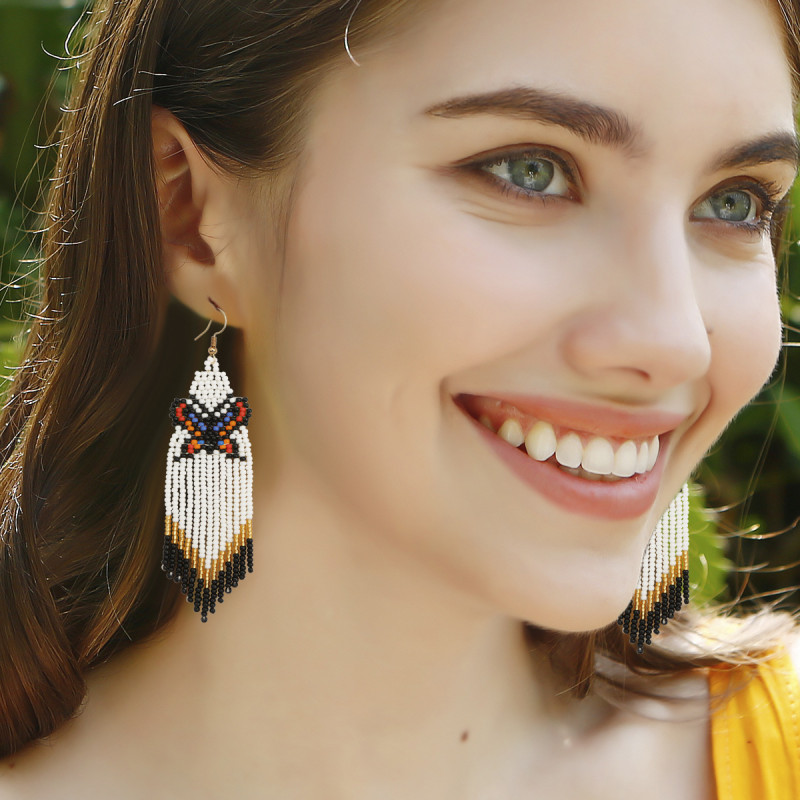 Original High-End Bohemian Vacation Style Handmade Woven Earrings Tassel Light Luxury Fashion Beaded Butterfly Earrings