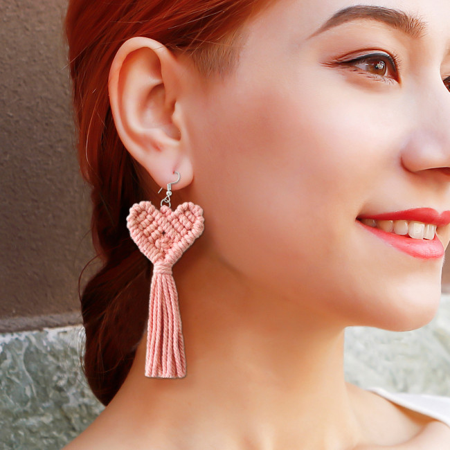 New Heart-shaped Earrings European and American Bohemian Retro Ethnic Style Heart Tassel Earrings Elegant Ethnic Style Earrings