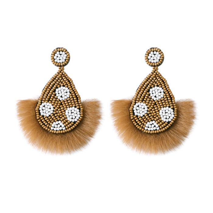 Exaggerated Retro Woven Bead Earrings Handmade DIY Wholesale Bohemian Beaded Elegant Flower Tassel Earrings