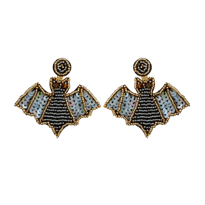 Quirky Ghost Festival Halloween Hat Ghost Earrings Creative Rice Bead Pumpkin Bat Festival Exaggerated Stud Earrings