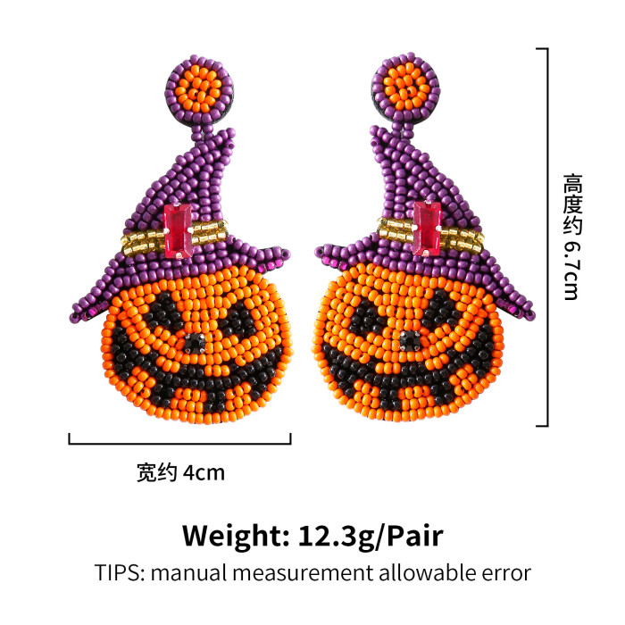Quirky Ghost Festival Halloween Hat Ghost Earrings Creative Rice Bead Pumpkin Bat Festival Exaggerated Stud Earrings