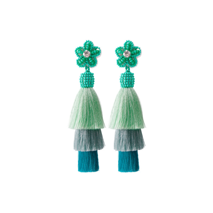 Hand-woven European and American Trendy Seed Bead Earrings Handmade Bohemian Silk Thread High-end Flower Tassel Stud Earrings