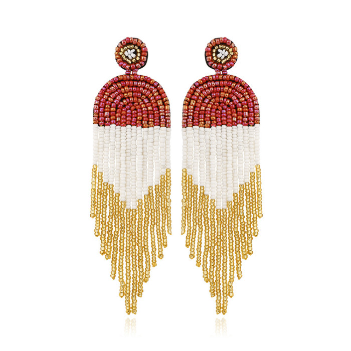 Bohemian Handwoven Bear Earrings Christmas Cartoon Cute Playful Lightweight Niche Seed Bead Earrings