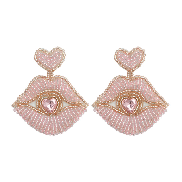 Bohemian Exaggerated Retro Heart-Shaped Ethnic Style Rice Bead Earrings Wholesale Handmade Tassel Heart Valentine's Day Earrings