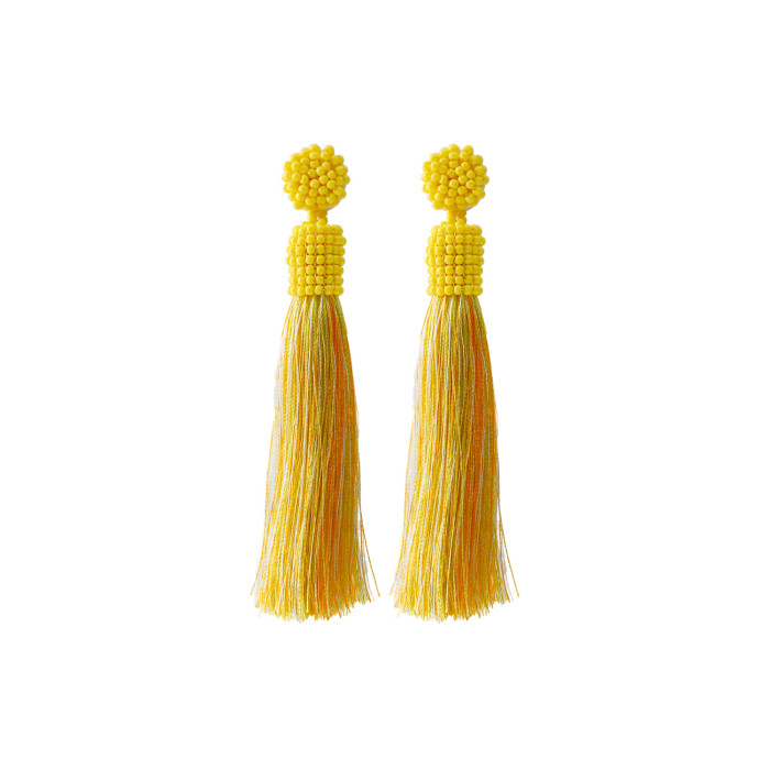 Cross-Border New Bohemian Hand-Woven Rice Bead Earrings Mint Manbo Retro Ethnic Style Tassel Earrings