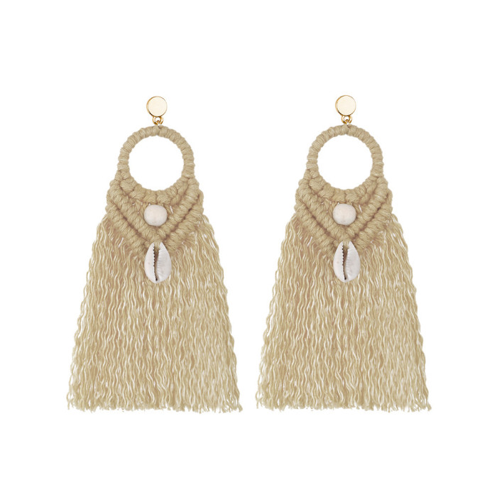 Intangible Cultural Heritage Handcraft Woven Tassel Earrings Retro Ethnic Style Autumn Winter Hot Sale Rice Bead Mapl...