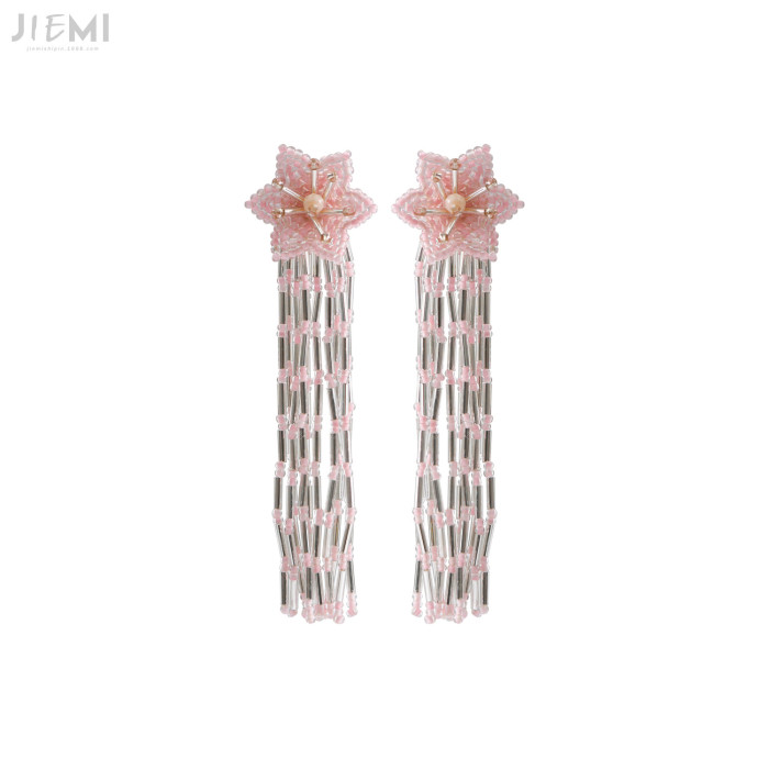 Ethnic Style Handwoven Rice Bead Tassel Earrings Bohemian Long High-end Mother's Day Flower Earrings