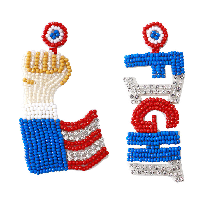 2025 New Handmade Beaded Earrings American Independence Day Cartoon Character Earrings English Letter Rice Bead Earrings
