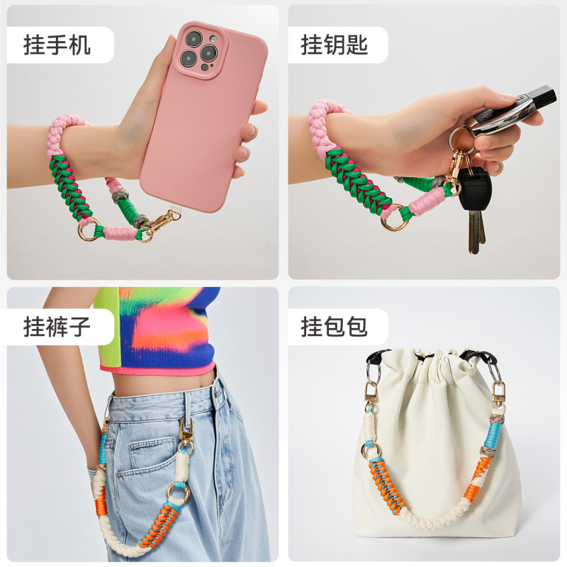Cross-Border Original Trendy Phone Lanyard Short Wrist Strap Anti-Lost Portable Universal Handmade Woven Ins Phone Chain