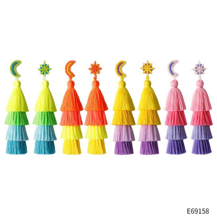 Handwoven Ethnic Style Tassel Earrings High-end Five-pointed Star Dopamine Versatile Fashionable Temperament Rice Bea...