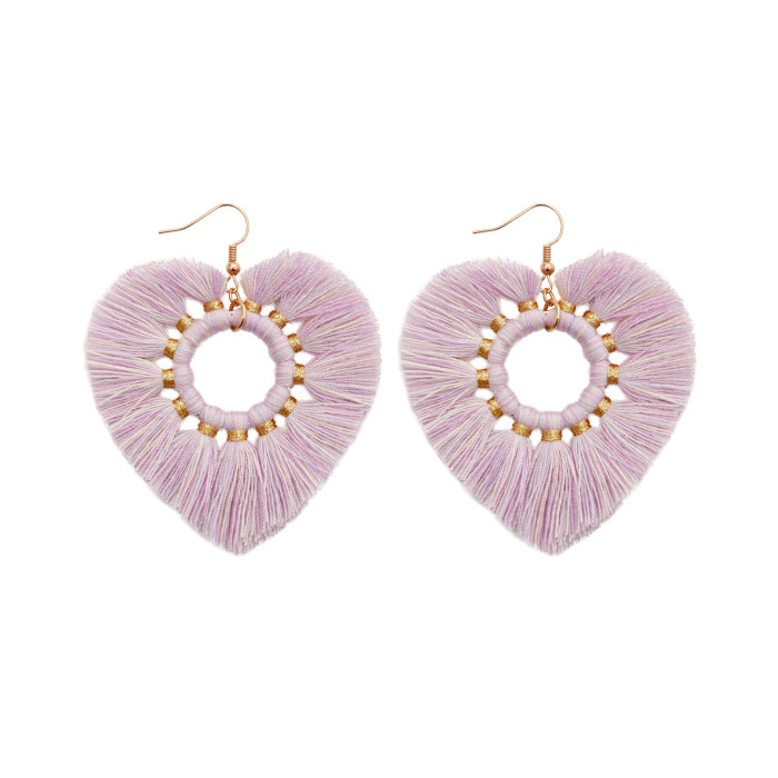 Bohemian Exaggerated Retro Heart-Shaped Ethnic Style Rice Bead Earrings Wholesale Handmade Tassel Heart Valentine's Day Earrings