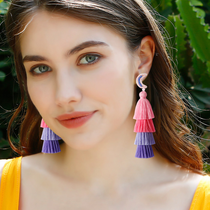Handwoven Ethnic Style Tassel Earrings High-end Five-pointed Star Dopamine Versatile Fashionable Temperament Rice Bea...