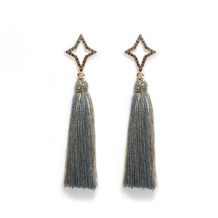 Cross-Border Original Handmade Beaded Hollow Wooden Beads Vintage Earrings European and American Ethnic Style Stainless Steel Ear Studs Tassel Earrings