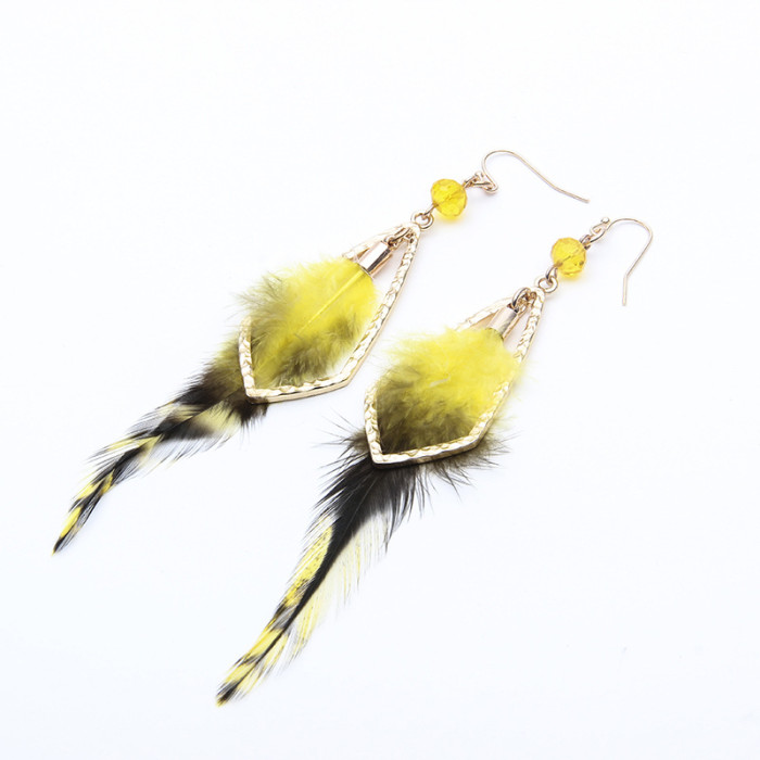 European and American Ethnic Style Asymmetric Feather Earrings Bohemian Retro Elegant Versatile Long Tassel Earrings for Women