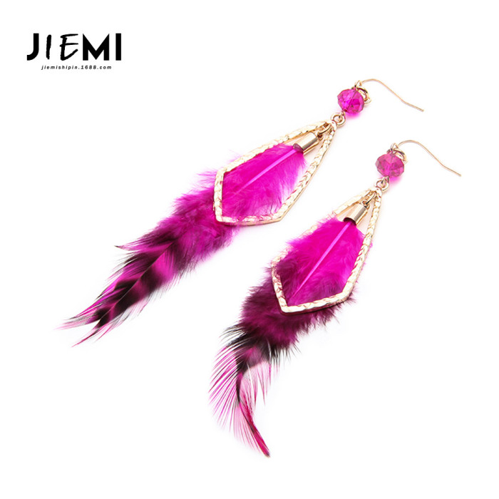 European and American Ethnic Style Asymmetric Feather Earrings Bohemian Retro Elegant Versatile Long Tassel Earrings for Women