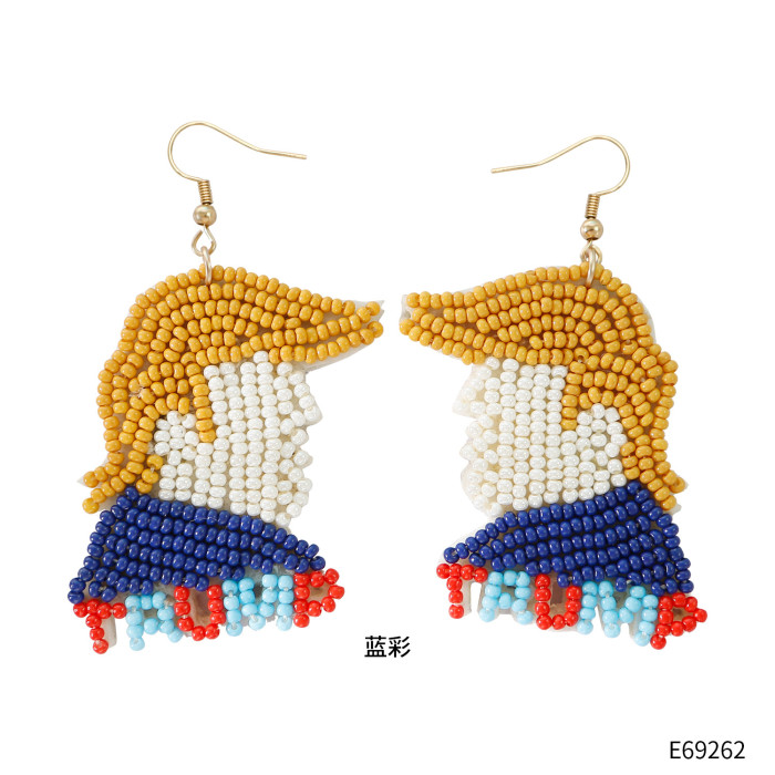 2025 New Cartoon Character Cute Funny Exaggerated Earrings Handmade Beaded Rice Beads Stud Earrings