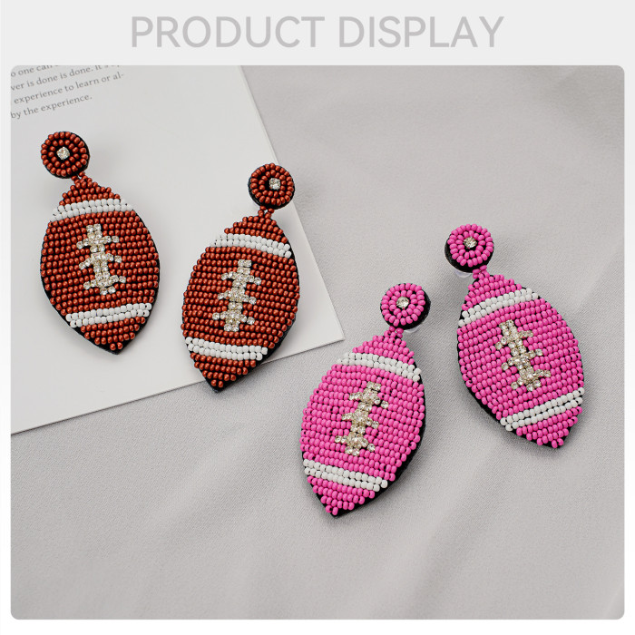 Cross-Border Amazon New Sports Style Rugby Earrings High-End Niche Creative Fashionable Temperament Rice Bead Earrings
