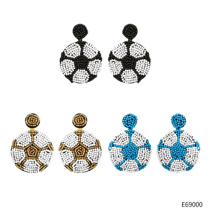 Bohemian Fashion Creative Football Earrings for Women INS Sports Style Handmade Beaded Earrings Wholesale Tassel