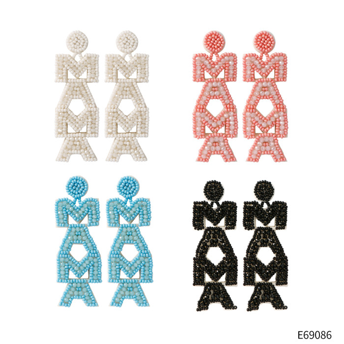 Bohemian Creative Exaggerated Mom Mother's Day Earrings High-end Vintage Letter Beaded Handmade Earrings