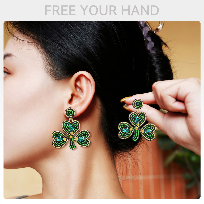European and American Cross-Border St. Patrick's Day Green Clover Earrings Fashionable Personality Exaggerated Design Sense Women's Ear Jewelry