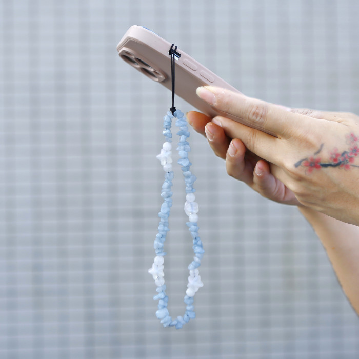 Handmade Beaded Phone Charm INS Amazon Personalized Crushed Stone Pearl Pentagram Crystal Phone Strap, Jewelry