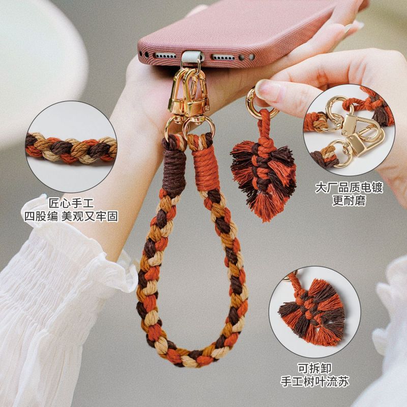 INS Phone Strap Handmade Woven Creative High-Value Tassel Leaf Phone Wrist Strap for Women Personalized Bag Strap