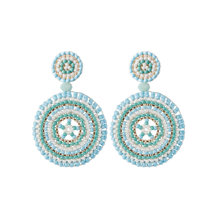 Vintage Ethnic Style Handmade Beaded Rice Bead Earrings Round Sunflower Dopamine Color High-end Earrings Studs