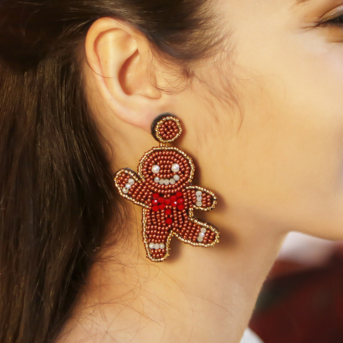 Bohemian Handwoven Bear Earrings Christmas Cartoon Cute Playful Lightweight Niche Seed Bead Earrings