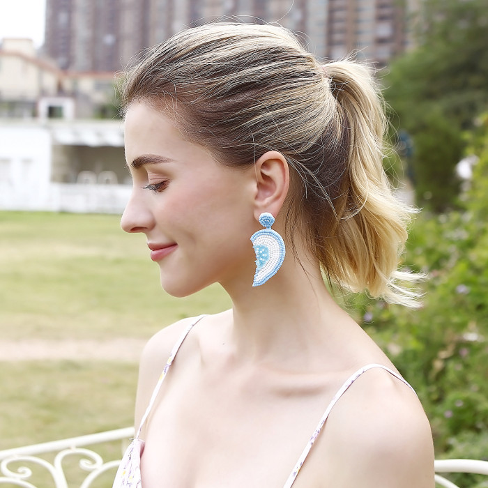 2025 New Handmade Beaded Earrings Heart Flower Sequin Asymmetric Stud Earrings Vacation Style Rice Bead Earrings