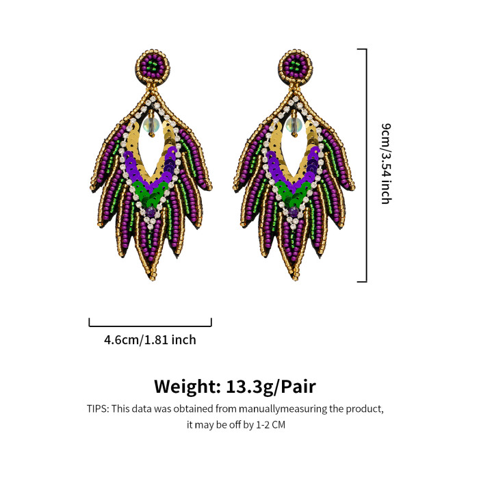 Prom Party Earrings Colorful Sequins Rice Beads Studs Elegant Exaggerated Handmade Rice Beads Bohemian Earrings