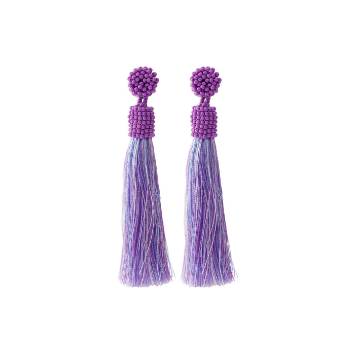 Cross-Border New Bohemian Hand-Woven Rice Bead Earrings Mint Manbo Retro Ethnic Style Tassel Earrings