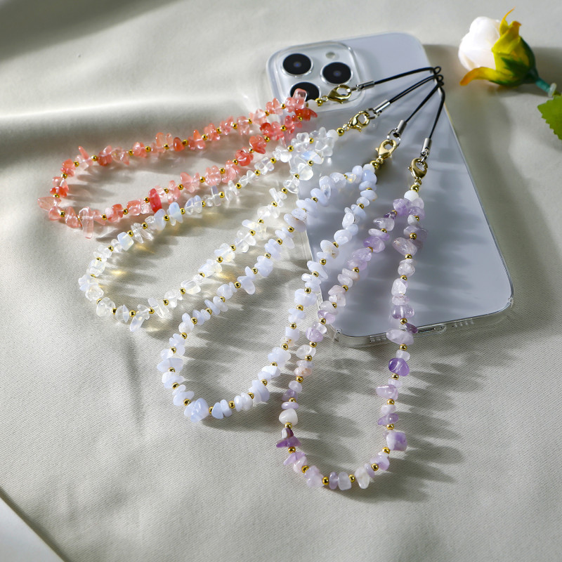 Cross-Border Hot-Selling Natural Crushed Stone Beaded Phone Lanyard Natural Crystal Agate Dongling Stone Moonstone Phone Chain