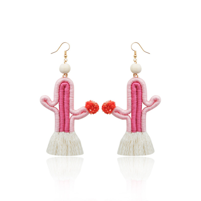 European and American Foreign Trade Handmade Woven Earrings Ethnic Style Retro Exaggerated Crystal Pearl Tassel Rainbow Earrings for Women