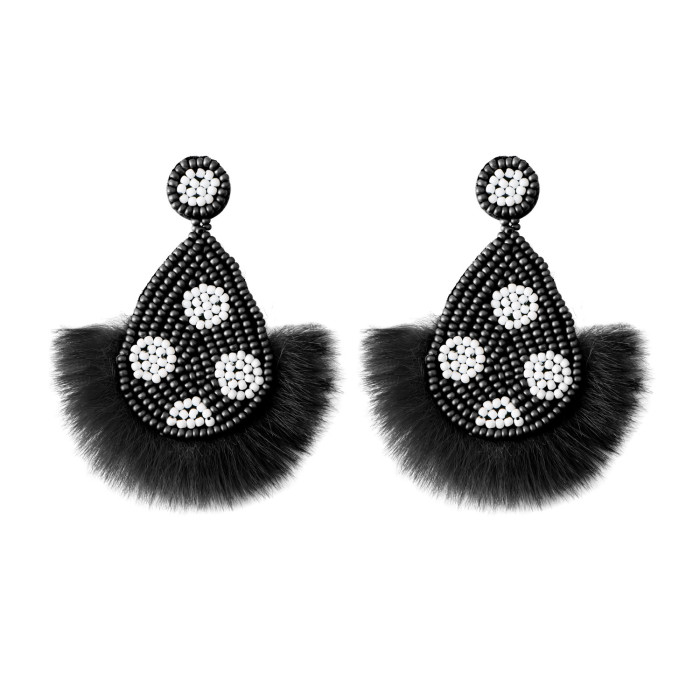 Exaggerated Retro Woven Bead Earrings Handmade DIY Wholesale Bohemian Beaded Elegant Flower Tassel Earrings