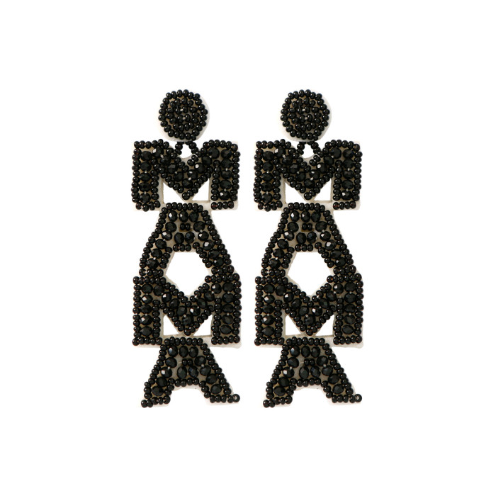 Bohemian Creative Exaggerated Mom Mother's Day Earrings High-end Vintage Letter Beaded Handmade Earrings