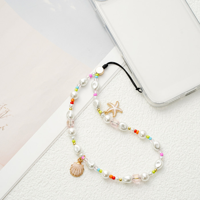 Original Design Phone Chain Ins Beaded Pendant Shell Starfish Colorful Hanging Chain Phone Strap Wrist Short Style fo...