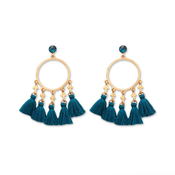 Ethnic Style Niche Retro Earrings INS European and American Foreign Trade Handmade Bohemian Tassel Stud Earrings for Women Original Design