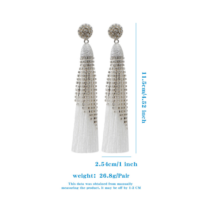 Jamie's New Handmade Woven Summer Vacation Style Shiny Bell Rhinestone Long Flowing Tassel Earrings Wholesale