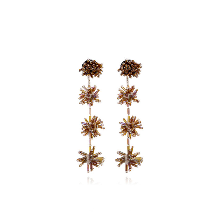 Star Exaggerated Personality Earrings for Women Slimming Long Tassel Beaded Earrings Handmade DIY Woven Flower Stud Earrings